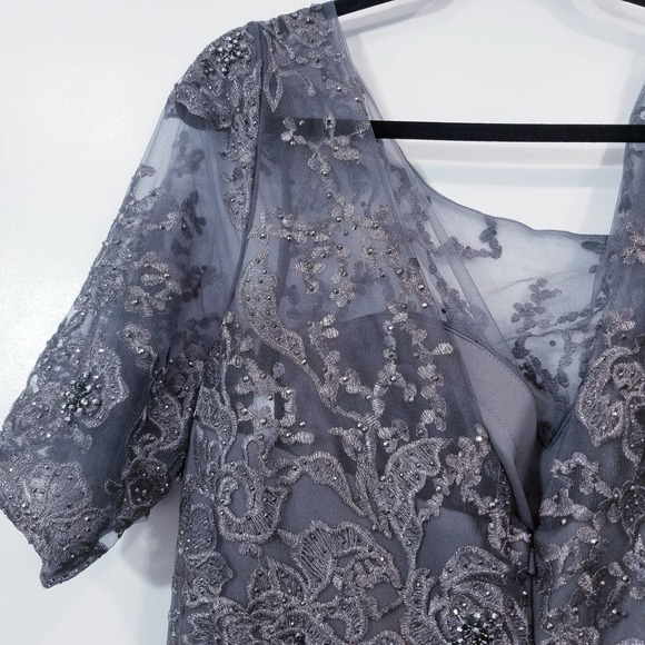 Montage by Mon Cheri Embellished Rhinestones Short Sleeves Lace Long Gown - Picture 5 of 10